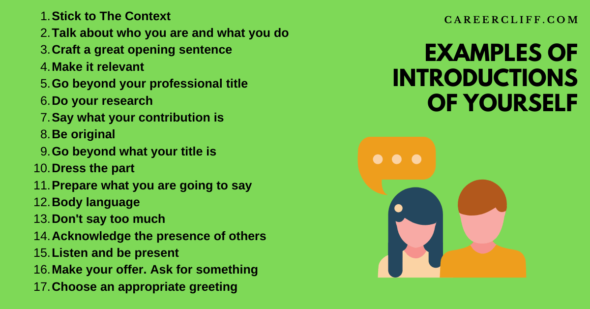 Examples of Introductions of Yourself - Elevator Pitch - Career Cliff